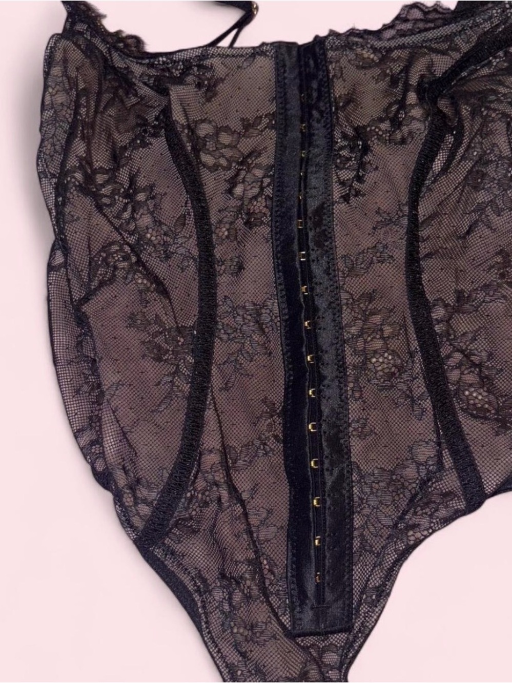 Black Lace Bodysuit with Front Hook Closure - Women Intimates